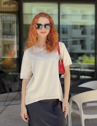 Image of Zeagoo Womens Summer Tops Dressy Casual Short Sleeve Sweaters Crew Neck Lightweight Knit Tops Loose Blouse Basic Shirts