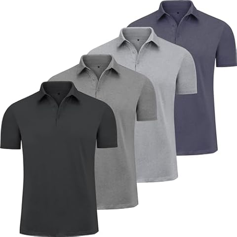 CE' CERDR Men's Golf Polo Shirts Short Sleeve Quick-Dry Moisture Wicking Athletic Performence Casual Golf T-Shirt, 4d - Black/Dark Grey/Light Grey/Navy Blue, Large Cover