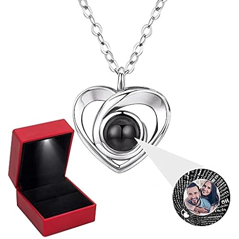Personalized Photo Projection Necklace,925 Sterling Silver Projection Photo Necklace Custom Gift I Love You 100 Languages Pendant Jewelry Gifts for Women Girls Cover