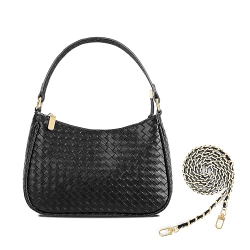 Image of Prpeko Women's Woven Crescent Shoulder Bags Retro 90s Hobo Handbags Top Handle Underarm Bag Clutch Purses