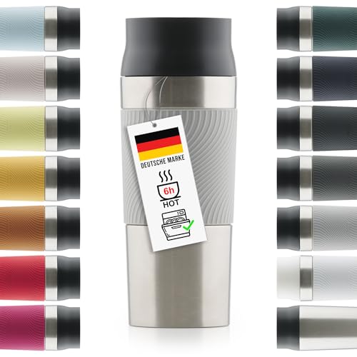 Blumtal Thermobecher 500 ml - Kaffeebecher to go aus Edelstahl - auslaufsicherer Isolierbecher kalt/heiß - Mug mit 360° Trinköffnung - Thermosbecher mit Quick-Press-Verschluss - Coffee Mug - Grau