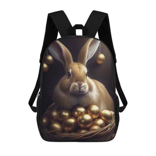 Image of sinyumoney Golden Egg Basket with Bunny-1 Backpack School Rucksack Casual Daypacks School Work Travel Bag for Camping Outdoor Adventures And Daily Travel 17inch