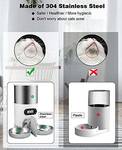 HUICOCY Automatic Cat Feeders, 304 Stainless Steel Timed Cat Food Dispenser for 2 Cats & Small Dog, 4.5L Pet Feeder with… - Image 4