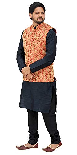 Image of Men's Silk Kurta Pyjama With Waistcoat