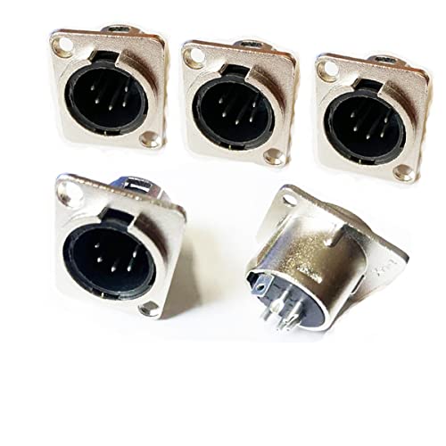 Priaolker 5 Pin Xlr Male Socket Metal Panel Mount Chassis Microphone Audio Jack D-Type Connector Adapter, Pack Of 5 #TOP5