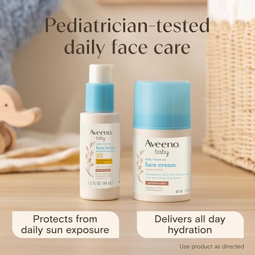 Image of Aveeno Baby Daily Moisture Face Lotion SPF 30, 1.5 fl. oz | Oat Enriched Face Moisturizer with Mineral Sunscreen, Broad-Spectrum Sun Protection for Sensitive Skin, Hypoallergenic