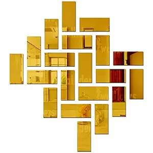 Wall1ders 20 Rectangle Mirror Stickers for Wall, Acrylic Mirror Wall Decor Sticker, Wall Mirror Stickers, Acrylic Stickers, Wall Stickers for Hall Room, Bed Room, Kitchen. (Golden) Self-Adhesive