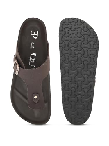 Image of EL PASO Men's Suede Leather Cushioned Cork Sole Sandal Slippers (Size 6 to 12)