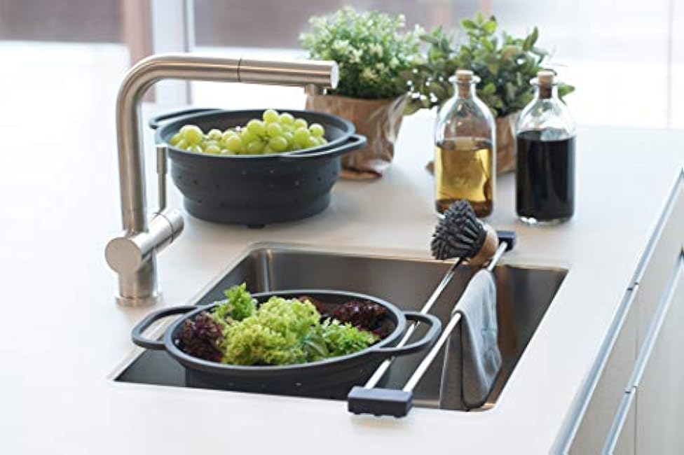Sanni Shoo drip.line Pure Anthracite - Versatile and Adjustable Kitchen Rack Drip Tray for Dishcloths, Brushes, and Bottles - Hygienic Storage - Made of Stainless Steel and Silicone