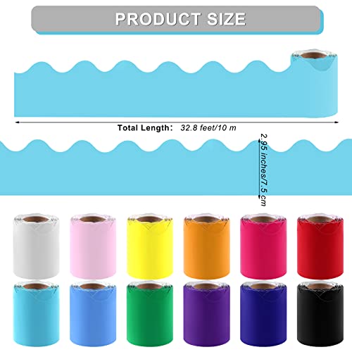 Elcoho 12 Pack 393.6 Feet Multicolor Bulletin Board Borders Scalloped Boarder Trim Decorative Borders For Back-To-School Decoration #TOP1