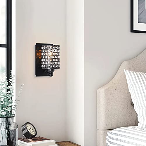 Image of Crystal Wall Sconce Oil Rubbed Bronze Finish (Set of 2) Modern Concise Style Wall Light Fixture with Polyhedral Opal Crystal Shade for Bath Room, Bed Room, LED Bulb(not Include)