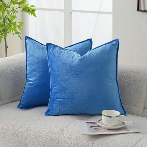 JIAHANNHA Velvet Royal Blue Throw Pillow Covers 18x18 Inches Pack of 2 Soft Decorative Square Cushion Covers for Couch Sofa Bed Livingroom Car,45x45Cm