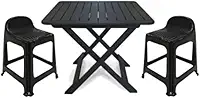 Mesa Quadrada Dobrável 80x72cm Preta + 2 Banquetas Com Encosto