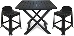 Mesa Quadrada Dobrável 80x72cm Preta + 2 Banquetas Com Encosto