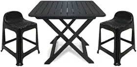 Mesa Quadrada Dobrável 80x72cm Preta + 2 Banquetas Com Encosto
