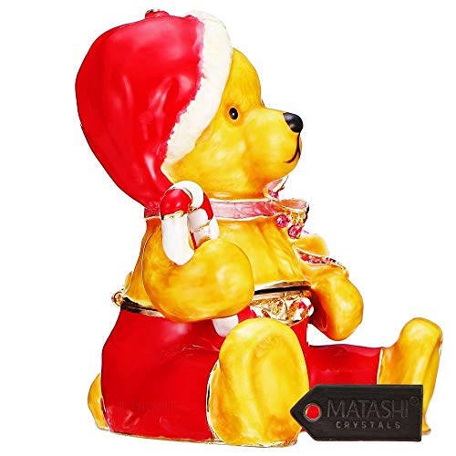 Hand-Painted Candy Cane Christmas Bear Trinket Box Jewelry Holder With Crystals - Home Or Office Holiday Decor By Matashi #TOP2