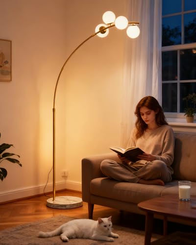 Image of Lightdot 63IN Gold Floor Lamp 4-Lights Globe LED Floor Lamps with 3000K Soft Warm Golden for Wedding /Party, Modern Tall Lamp for Living Room /Bedroom /Sofa Beside /Corner Decor (Bulbs Included)
