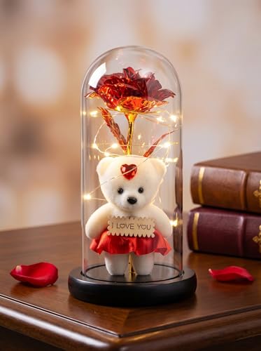 Wishpitara Store LED Rose in Glass Dome with Teddy - Image 7