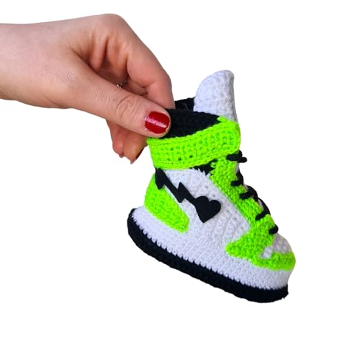 Neon Green Handmade Crochet Baby Booties Sneakers - Retro Newborn Basketball Outfit - Perfect New Baby Customizable Design