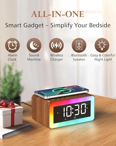 Alarm Clock for Bedroom, Wireless Charging, Bluetooth Speaker Sound Machine - Image 2