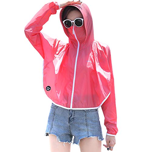 Sidiou Group Manteau de Protection Anti-UV UPF50+ Cerniera YKKVêtements de Protection Solaire Veste Sèche Rapide Manteau de Peau Lâche Running Cyclisme Coupe-Vent Léger Veste (1405 Rose,XL) Cover