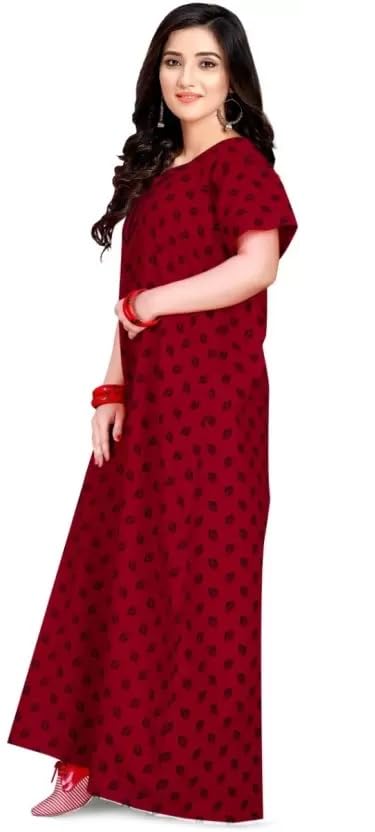 Image of PNAEONG Stylish Cotton Nighty for Women Printed Night Gown Maxi Nighty, Comfortable Sleepwear for Daily Use