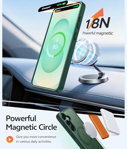 Image of FNTCASE for Samsung Galaxy S25 Plus Case: Samsung Galaxy S24 Plus Phone Case [Fit with Magsafe] Translucent Matte Case [Screen Protector] Military Grade Shockproof Protective Phone Cover-Green