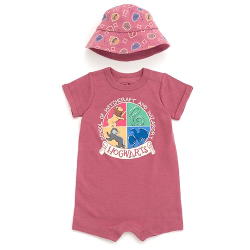 Image of Harry Potter Romper and Bucket Sun Hat Outfit Set Newborn to Toddler Sizes (Newborn - 4T)