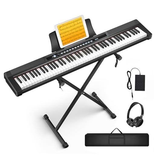 UISCOM Piano Keyboard 88 Keys Semi-weighted Compact Portable Electric Digital Piano Set for Beginners with Stand, Carrying Case,Sustain Pedal,Headphones (Black Piano Keyboard)