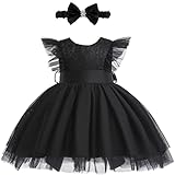 Weileenice Black Baby Girls Funeral Dress 24M/ 18-24 Flutter Sleeve Sheer Back Toddler Princess Wedd
