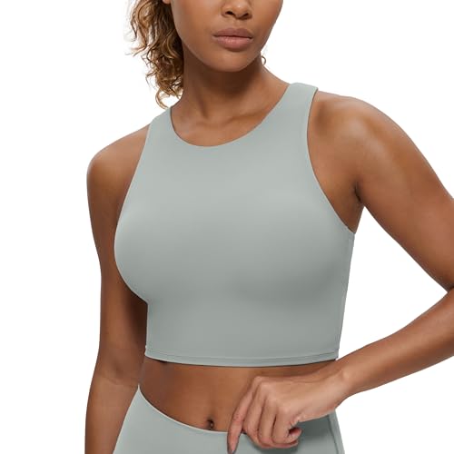 Image of CRZ YOGA Butterluxe High Neck Crop Tank Tops | Light Support, Removable Pads, Yoga, Extremely Soft, Racerback, Longline Sports Bras for Women