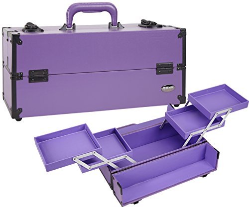 Seya Modern Makeup Artist Cosmetic Case with 4 Slide Out Trays (Purple w/Black Trim)
