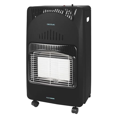 Cecotec Estufa de Gas Butano Plegable Ready Warm 4200 Slim Fold. 4200W, 3 Niveles de Potencia, Triple Sistema de Seguridad, Bombonas de Gas de hasta 15Kg, 4 Ruedas