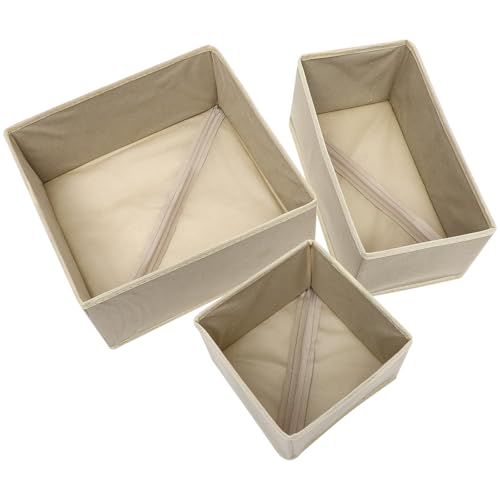 ELEOUTI Caja Organizadora Plegable para Ropa Interior 3 Unidades de Tela No Tejida Beige Organizador para Cajones Estuche para Calcetines y Sujetadores Ahorro de Espacio para