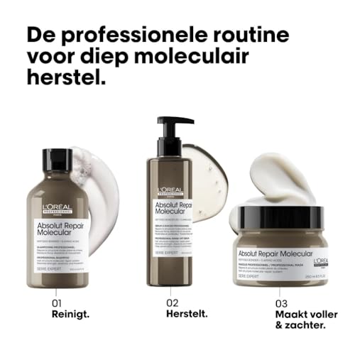 L'Oréal Professionnel, Herstellend Haarmasker, Voor Zeer Beschadigd Haar, Herstelt en Verzorgt het Haar voor Meer Soepelheid, Met Peptiden Bonder en 5 Aminozuren, Absolut Repair Molecular, 250 ml - Afbeelding 5