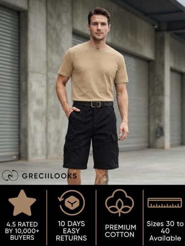 Image of GRECIILOOKS Men'S Cotton Cargo Shorts, Lightweight Half Pant Elastic Waist Casual Summer Shorts with Pockets