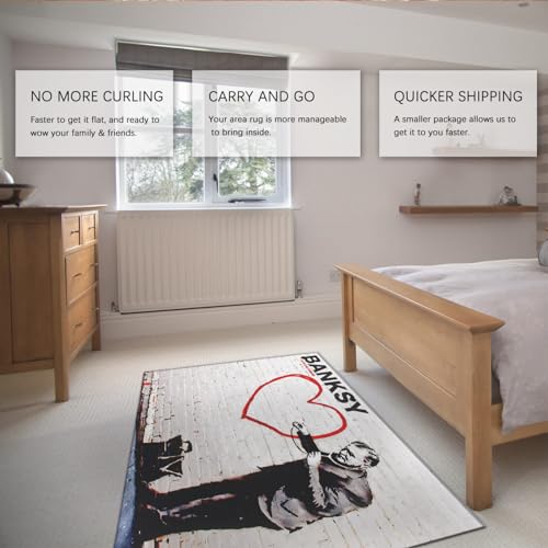 Tapis Banksy doodle grand format 180x240cm tapis graffiti doux lavable de chevet bureau ado