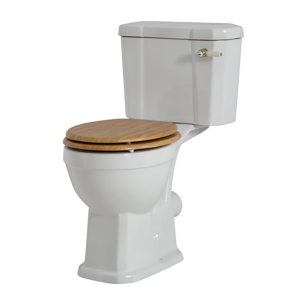 Milano Richmond Comfort Height Close Coupled Toilet WC Oak Effect Seat - Brass Handle
