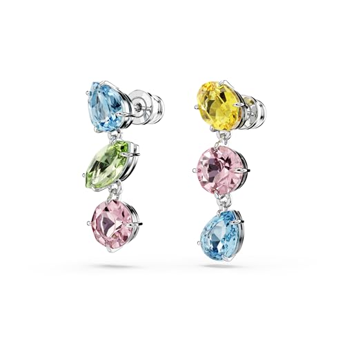 Swarovski Gema Drop Earrings, Asymmetrical Design, Mixed Cuts, Multicolored, Rhodium Finished3