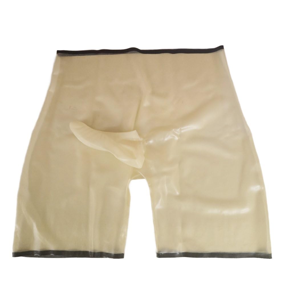 Pantalones cortos de látex con borde y condón. Talla: XXL, Transp., XXL