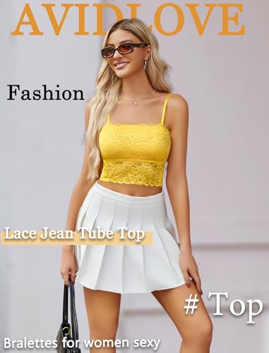 Image of Avidlove Bralettes for Women Lace Spaghetti Strap Tank Top Tube Slim Basic Camisole