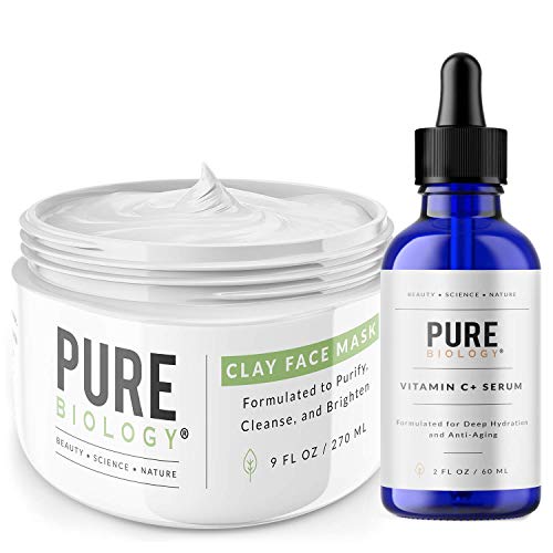 Pure Biology Premium Bentonite Clay Mask (9 oz) & Vitamin C Serum (2 oz)