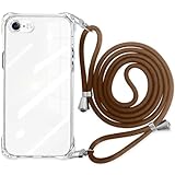 danliangqifei iPhone SE2 / SE3 ケース iPhone 第3世代 クリア 肩掛け斜めかけ 首掛け縄掛け アイフォン SE スマホケース ショルダー 透明 カバー 耐衝撃 ワイヤレス充電対応 斜めがけ 縄掛け 長さ調整可能 薄型 落下防止 全面保護 縦/横 紛失防止 可愛い （ブラウン）