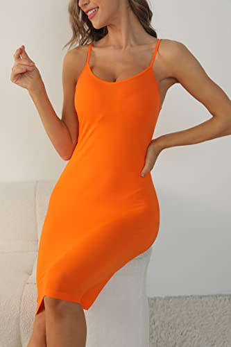 Easeway Women's Basic Adjustable Spaghetti Strap Cami Under Mini Slip Dress Orange #TOP3