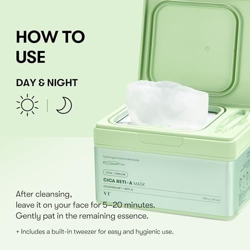 Image of VT COSMETICS CICA Reti-A Daily Mask 30 Sheets, Retinol Complex for Pore Minimizing, Skin Softening & Hydrating Facial Mask, Ideal for Retinol Beginners, Korean Face Mask