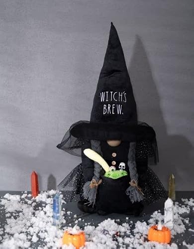 Rae Dunn Halloween Gnome - Fall Holiday Decor Seasonal Decorations - Scandinavian / Swedish / Nordic Tomte Nisse Plush Figurine - 19" Elf with Beard Ornament for Shelf (Witch's Brew)