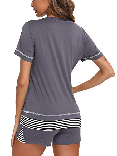 Bapooway Womens Modal V-Neck Pajama Set Short Sleeve Shorts Comfy Sleepwear Pjs Petite Plus Size S-4Xl, Purplish Grey, Small #TOP1