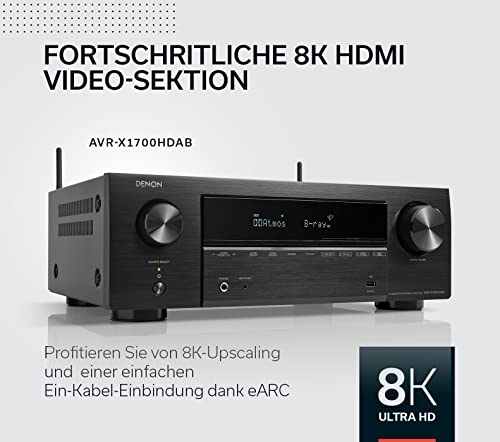 Denon AVR-X1700HDAB 7.2-Kanal AV-Receiver, HiFi Verstärker mit Dolby Atmos, DTS:X, 6 HDMI Eingänge...