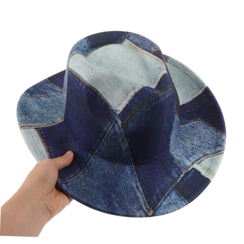 BESPORTBLE Western Patchwork Cowboy Hat for Outdoor Events Vintage Style Wide Brim Print Cap Comfortable Flat Top4