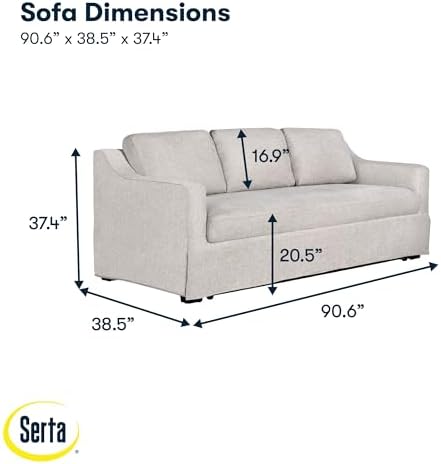 Serta Hawthorne 90.6" Slipcovered Queen-Size Convertible Pop-up Sofa, Dreamcoil Comfort, Woven Polyester Blend Fabric, Linen - Thumbnail 2